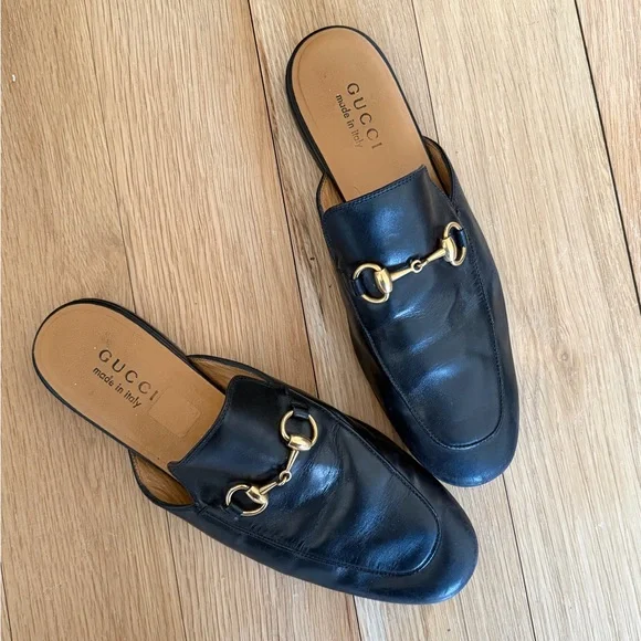 Gucci Black Leather Mules with Gold Bit Detail - Picture 3 of 3